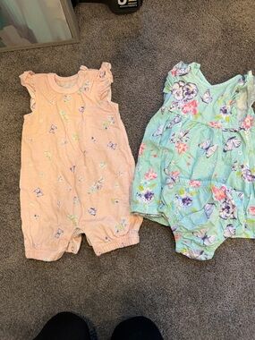 Floral Butterfly Baby Rompers Set - Peach & Mint
